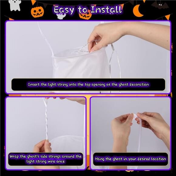 Halloween Decorations Ghost Windscoks Lights 19.4Ft Outdoor Hanging Ghost Lights - Picture 5 of 8